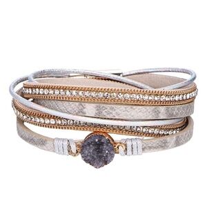 Boho Leather wrap bracelet  l JEWELRY-AMETHYST STONE LEATHER Magnet BRACELET